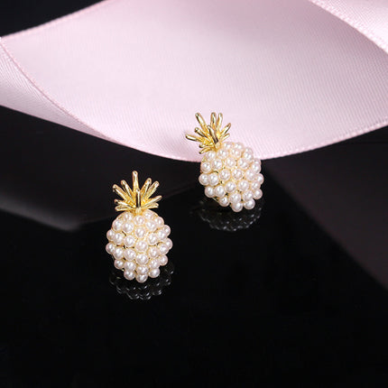 Boucles d'oreilles à tige élégantes en perles d'ananas pour femmes