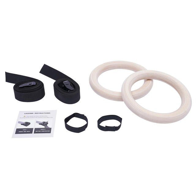 Double Circle Wood Gymnastics Rings with Quick Adjust Straps