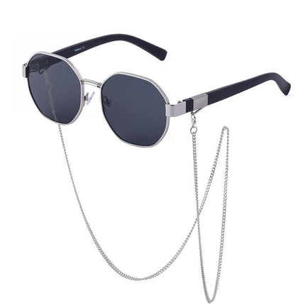 Lunettes de soleil octogonales vintage avec chaîne