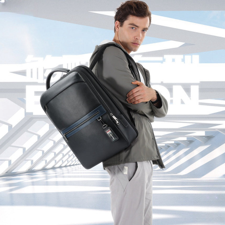 Leather Computer Business Backpack Large Capacity Multifunctional