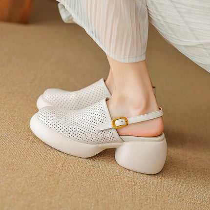 Tacones de plataforma con punta redonda y diseño calado de elegancia veraniega