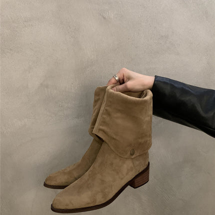 Botas de motociclista largas de mezclilla estilo western para mujer