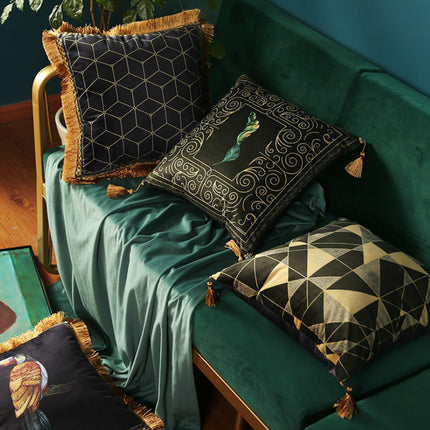 Rainforest Geometric Print Velvet Cushion Cover - Wnkrs