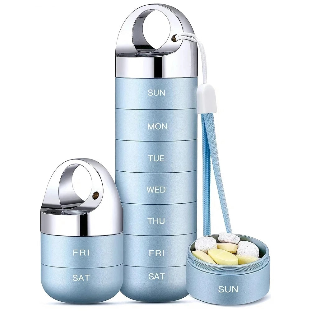 Portable Metal Weekly Pill Box with O-Ring Seals