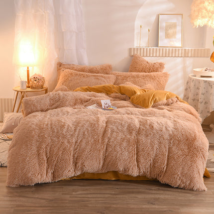 Luxury Thick Fleece Duvet Cover Queen King Winter Warm Bed Quilt Cover Pillowcase Fluffy Plush Shaggy Bedclothes Bedding Set Winter Body Keep Warm - Wnkrs