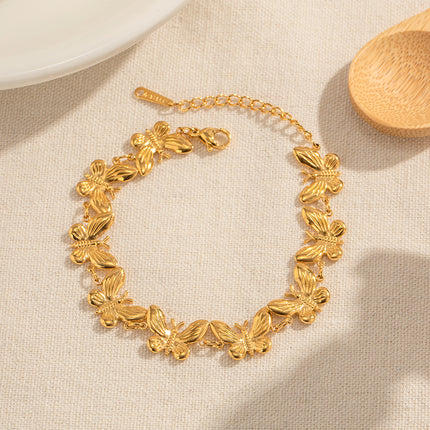 Bracelet papillon en acier inoxydable plaqué or 18 carats - Résistant à l'eau et poli finement