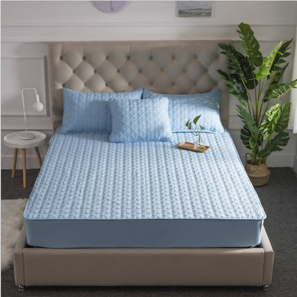 Solid Color Bed Sheet One-piece Cotton Bedspread Quilted Non-slip Mattress Cover Thick Simmons Protective Cover - Wnkrs
