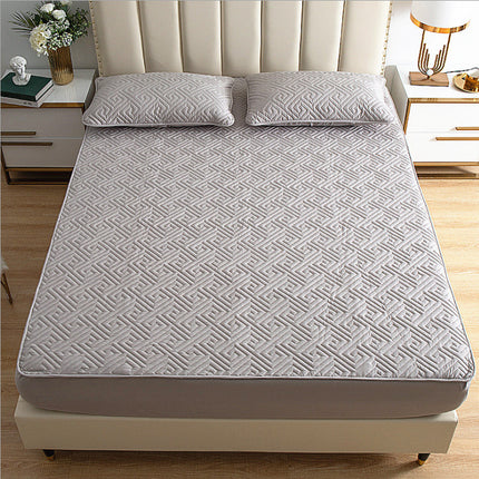 Solid Color Bed Sheet One-piece Cotton Bedspread Quilted Non-slip Mattress Cover Thick Simmons Protective Cover - Wnkrs