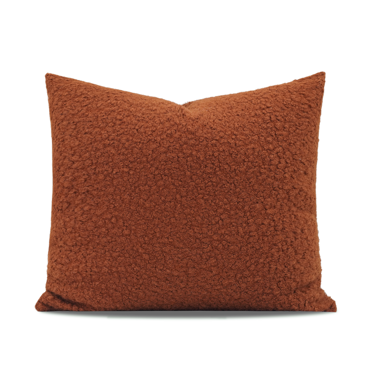 Nordic Warm Caramel Orange Coffee Color Faux Wool Roll Cushion Girl Throw Pillow Model Room Square Pillow