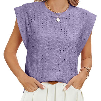 T-shirt d'été à manches courtes et col rond pour femme, haut ample et tendance, couleur unie