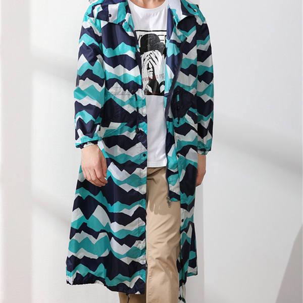Long Polyester Hooded Raincoat with Storage Pouch
