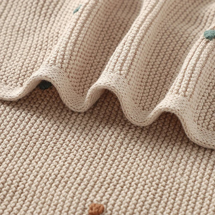 Couverture en tricot de coton doux pour bébé - Motif à pois unisexe pour poussette et berceau