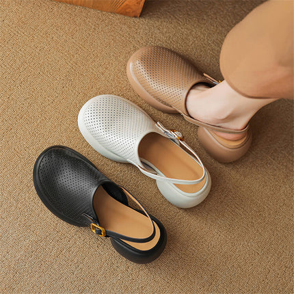 Tacones de plataforma con punta redonda y diseño calado de elegancia veraniega