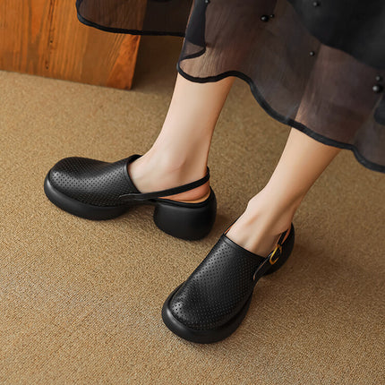 Tacones de plataforma con punta redonda y diseño calado de elegancia veraniega
