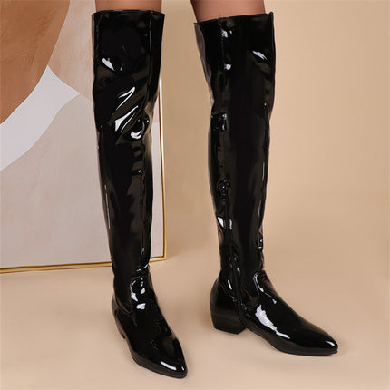 Botas por encima de la rodilla para mujer, informales, de tacón bajo, en color caramelo, con cremallera, talla 40-48