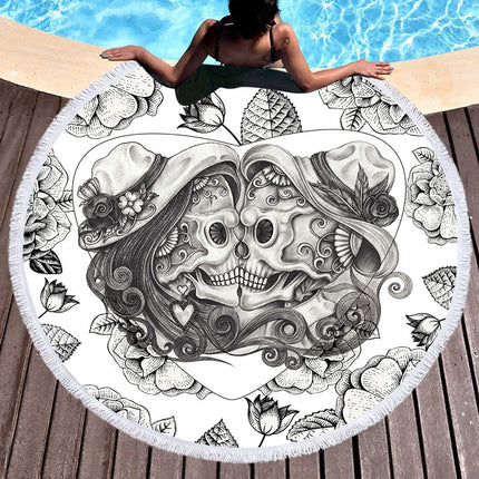 Scary Skull Round Beach Towel Fiber Picnic Mat - Wnkrs