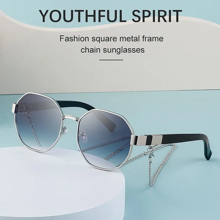 Lunettes de soleil octogonales vintage avec chaîne