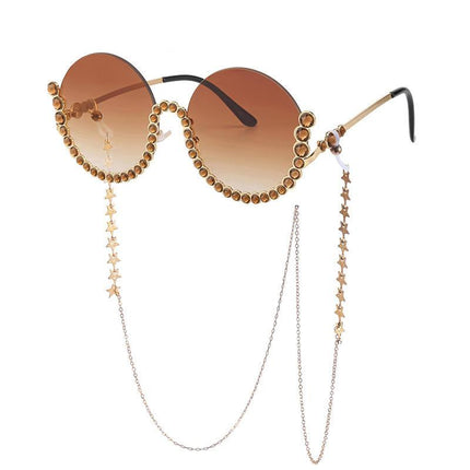 Lunettes de soleil rondes en strass et diamants