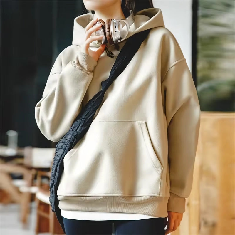 Loose Hooded Polyester Pullover