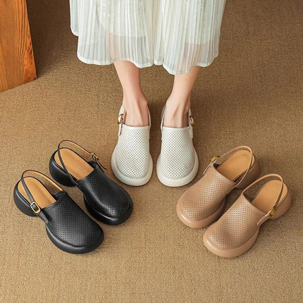 Tacones de plataforma con punta redonda y diseño calado de elegancia veraniega