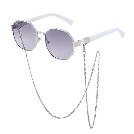 Lunettes de soleil octogonales vintage avec chaîne