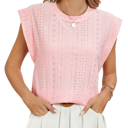 T-shirt d'été à manches courtes et col rond pour femme, haut ample et tendance, couleur unie