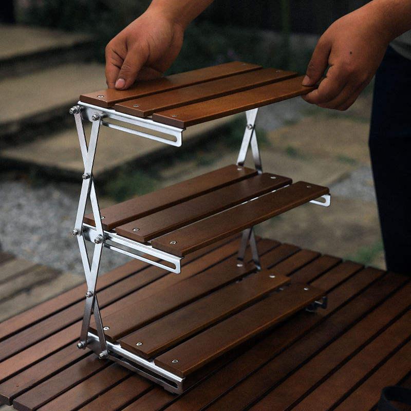 Collapsible Picnic Storage Shelf in Aluminum or Wood