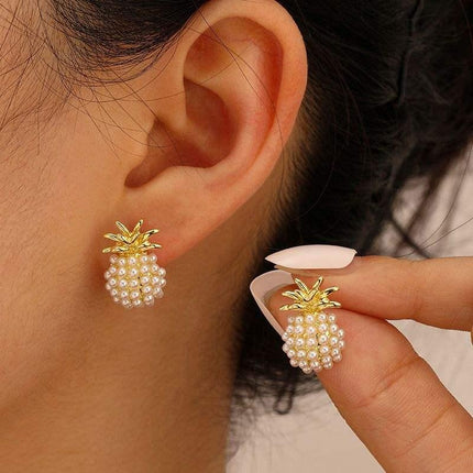 Boucles d'oreilles à tige élégantes en perles d'ananas pour femmes