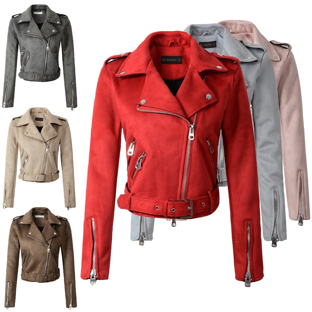 Women's Belted Crop Biker Jacket
