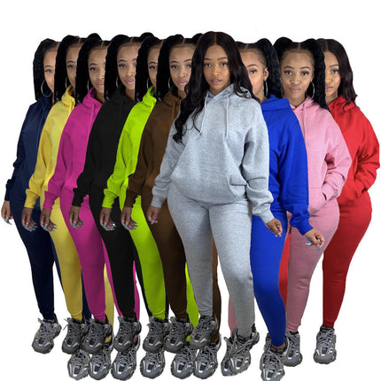 Women's Solid Color Hoodie and Joggers 2 Pcs Set - Wnkrs