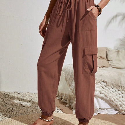 Nouvelle salopette à cordon de serrage avec poches, pantalon d'été cool, décontracté, polyvalent, couleur unie, pantalon skinny, vêtements pour femmes