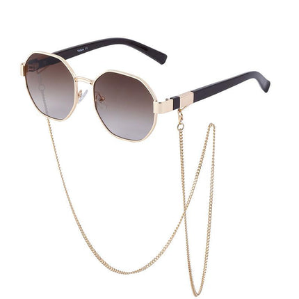 Lunettes de soleil octogonales vintage avec chaîne