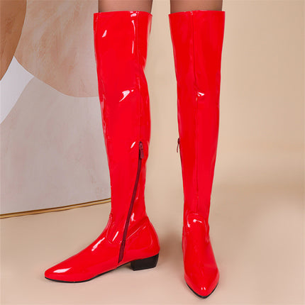 Botas por encima de la rodilla para mujer, informales, de tacón bajo, en color caramelo, con cremallera, talla 40-48