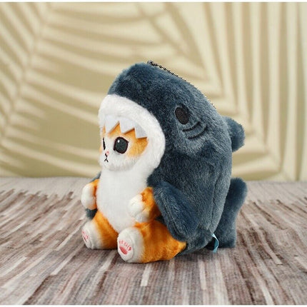 Porte-clés en peluche avec un adorable chat requin et crevette - Décoration adorable pour chambre et sac