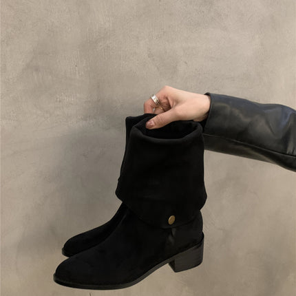 Botas de motociclista largas de mezclilla estilo western para mujer