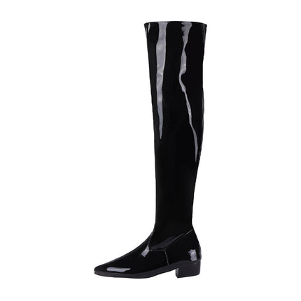 Botas por encima de la rodilla para mujer, informales, de tacón bajo, en color caramelo, con cremallera, talla 40-48