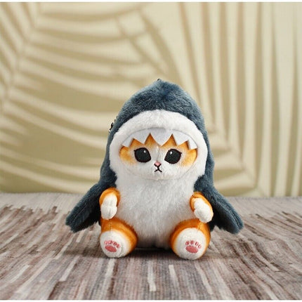 Porte-clés en peluche avec un adorable chat requin et crevette - Décoration adorable pour chambre et sac