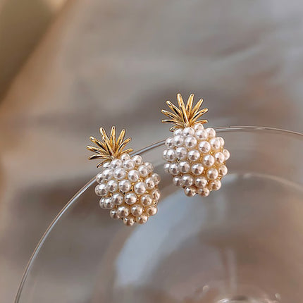 Boucles d'oreilles à tige élégantes en perles d'ananas pour femmes