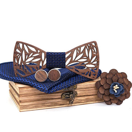Men's Wooden Bow Tie, Handkerchief, Cufflinks and Brooch Set - Wnkrs