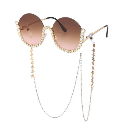 Lunettes de soleil rondes en strass et diamants