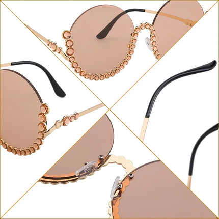 Lunettes de soleil rondes en strass et diamants