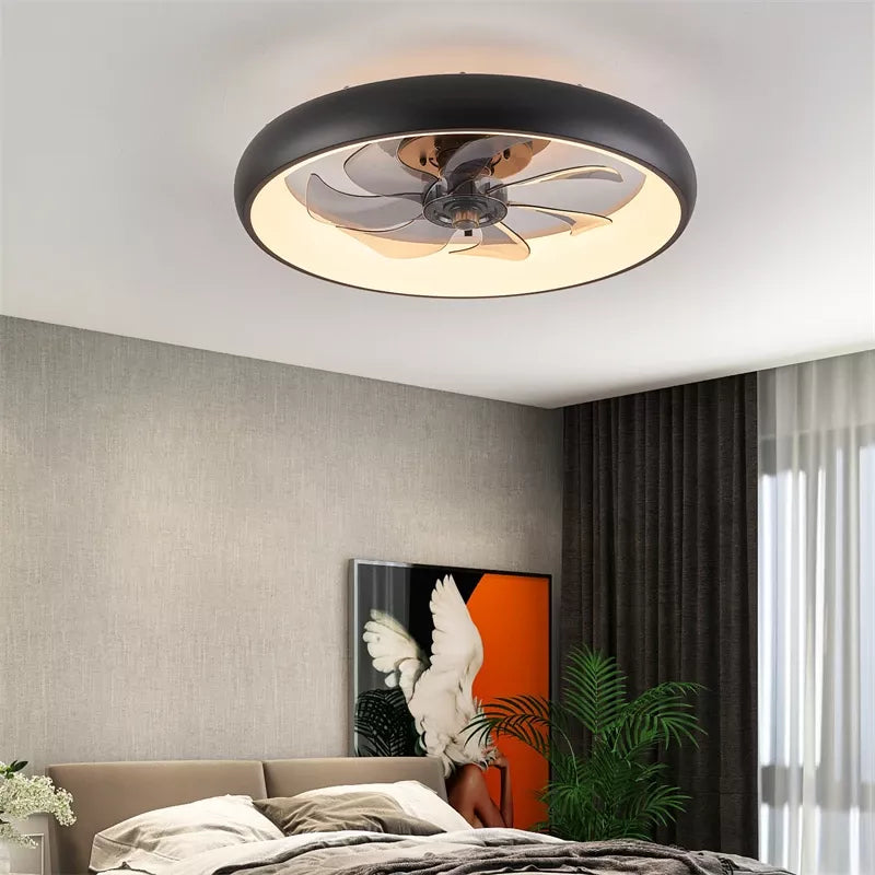 Modern Black LED Ceiling Fan with Dimmable Chandelier