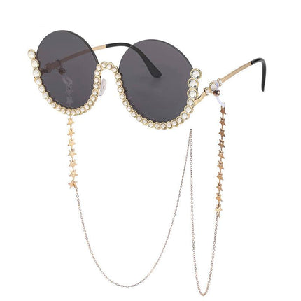 Lunettes de soleil rondes en strass et diamants