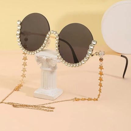 Lunettes de soleil rondes en strass et diamants