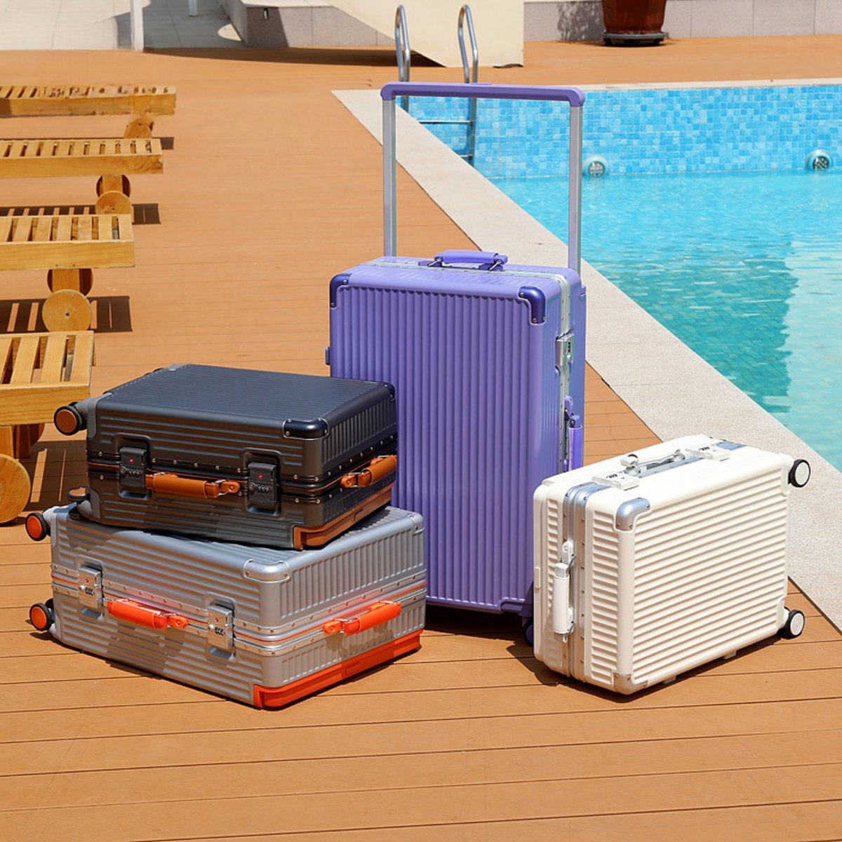 Wide-Handle Polycarbonate Spinner Trolley Suitcase