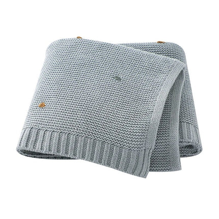 Couverture en tricot de coton doux pour bébé - Motif à pois unisexe pour poussette et berceau