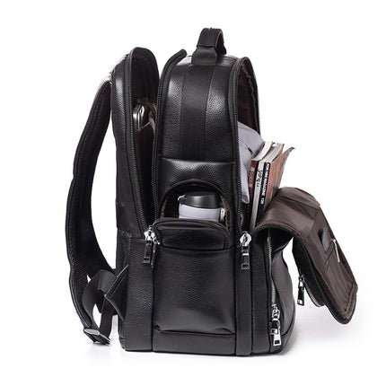 Mochila de viaje de piel auténtica para hombre