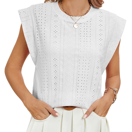 T-shirt d'été à manches courtes et col rond pour femme, haut ample et tendance, couleur unie