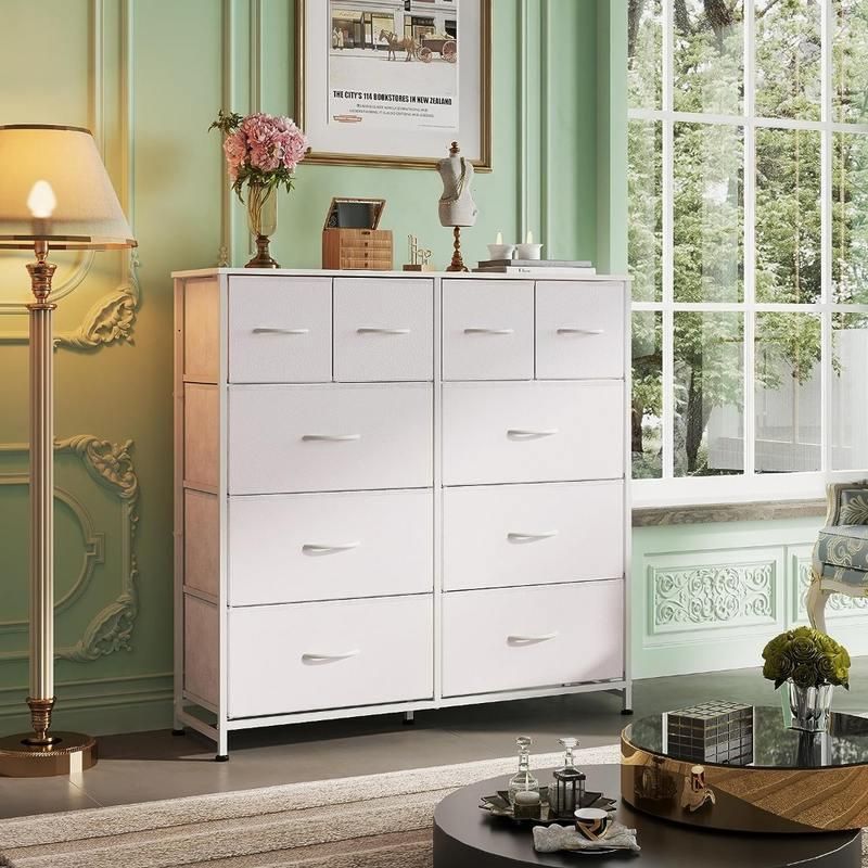 Modern White Storage Dresser with 10 Deep Drawers for Versatile Use