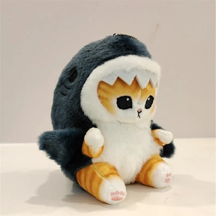Porte-clés en peluche avec un adorable chat requin et crevette - Décoration adorable pour chambre et sac